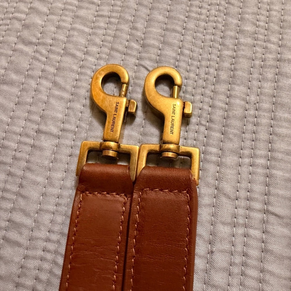 New Saint Laurent Paris Brown Leather Adjustable Handbag Strap Gold Hardware YSL